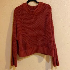 Cropped Knit Sweater in Burnt Red